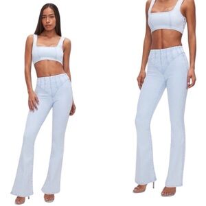 Good American comprehension corset waist jeans flare light wash high waist